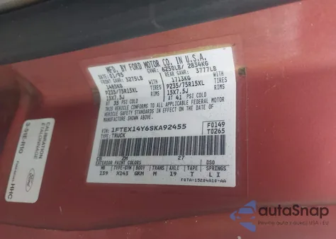 1995 Ford F150 from USA, damaged, VIN 1FTEX14Y6SKA92455